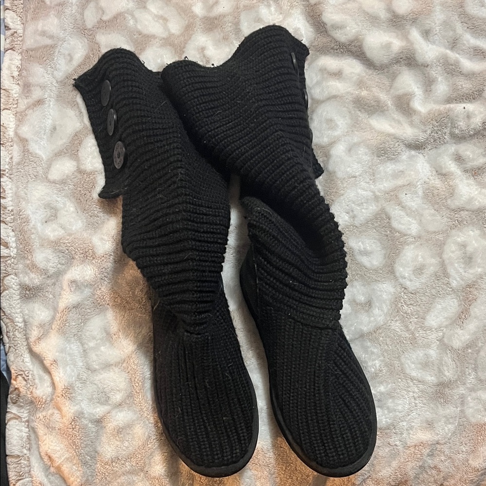 UGG Black Knit Button Boots